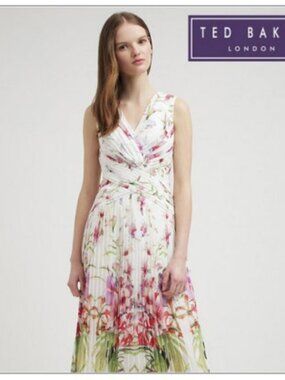 NWOT Ted Baker London Risha Mirrored Pleated Tropics Dress Size 4 (Ted Size 1)